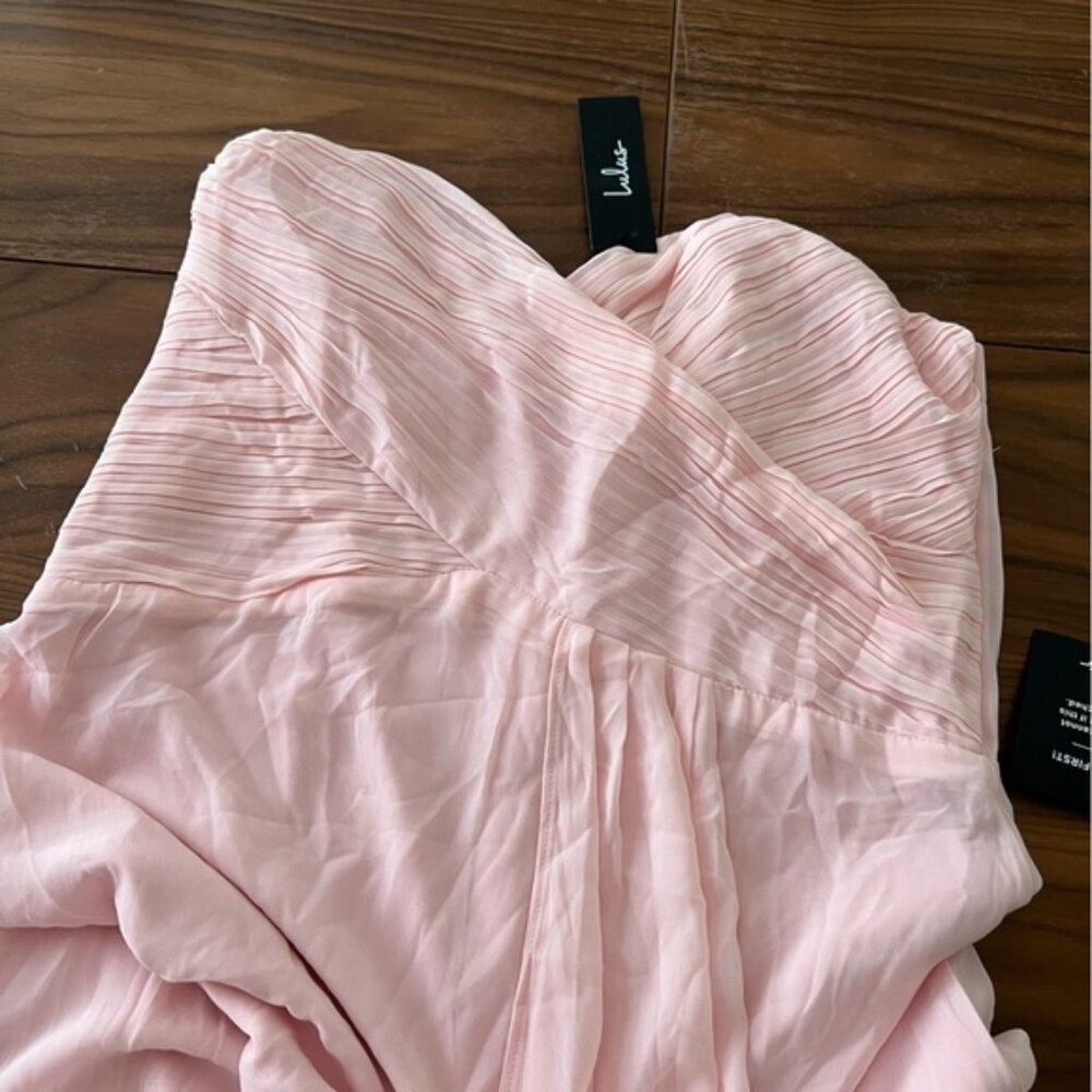 LULUS Women's Splendid Aura Chiffon Pleated Strapless Maxi Dress Size XL In Pink - Picture 6 of 12